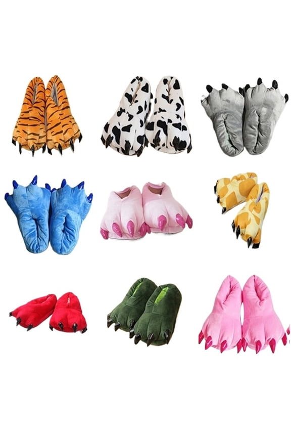 Winter Warm Soft Indoor Floor Slippers Women Men Shoes Paw Funny Animal Christmas Monster Dinosaur Claw Plush Home