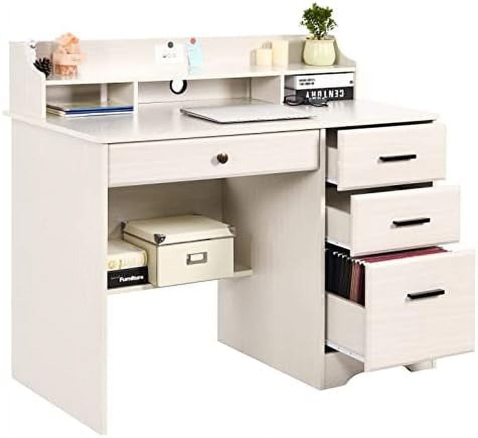 BAIDAIOO White Desk with Drawers and Home Office Desk Computer Desk