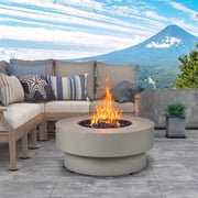 BAIDE HOME 32.5" Round Steel Low Profile Propane Fire Pit Table, 50,000 BTU Outdoor Gas Fire Pit with Lid, Glass Rocks, Cover, Pre-attached 10ft Propane Hose