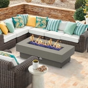 BAIDE HOME 48 Steel Low Profile Fire Table, 50,000 BTU Modern Propane Gas Fire Pit Table with Lid, Glass Rocks, Cover, Pre-attached 10ft Propane Hose, Fint Gray