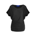 thumbnail image 1 of BAIEBLEUE GLOBAL 2201 Women's Solid Short Sleeve Boat Neck Dolman Top with Side Shirring Black XL, 1 of 4