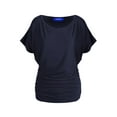 thumbnail image 1 of BAIEBLEUE GLOBAL 2201 Women's Solid Short Sleeve Boat Neck Dolman Top with Side Shirring Navy S, 1 of 4