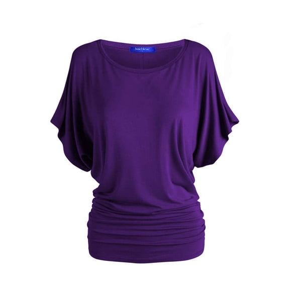 BAIEBLEUE GLOBAL Women's Solid Butterfly Short Sleeve Boat Neck Dolman Top DKPurple XL