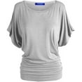 thumbnail image 1 of BAIEBLEUE GLOBAL Women's Solid Butterfly Short Sleeve Boat Neck Dolman Top HGrey L, 1 of 7