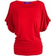thumbnail image 1 of BAIEBLEUE GLOBAL Women's Solid Butterfly Short Sleeve Boat Neck Dolman Top Red M, 1 of 5