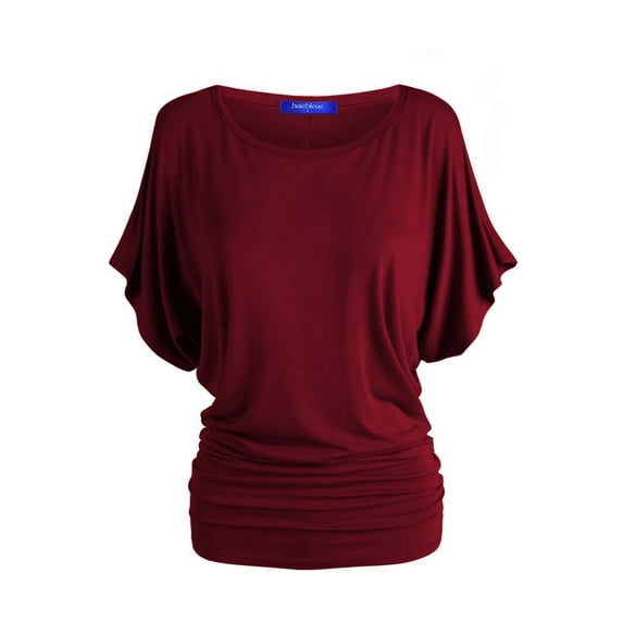 BAIEBLEUE GLOBAL Women's Solid Butterfly Short Sleeve Boat Neck Dolman Top Wine 3X