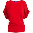 thumbnail image 1 of BAIEBLEUE GLOBAL Women's Solid Butterfly Short Sleeve V Neck Dolman Top Red S, 1 of 5