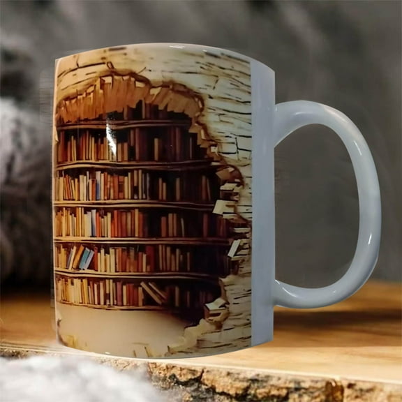 BAILANku 3D Bookshelf Mug,3D Bookshelf Coffee Mug,Creative Space Design Multi-Purpose Mugs,3D Coffee Mugs for Library Office,Book Lovers,Readers