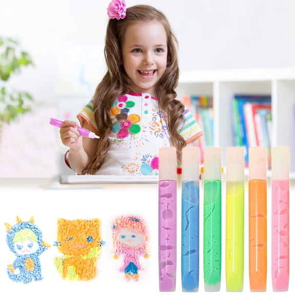 BAILANku DIY Bubble Popcorn Drawing Pens, 6PCS Magic Puffy Pens, Magic Popcorn Color Paint Pen, Puffy Bubble Pen Puffy 3D Art Pen, Magic Colour Paint Pen for Greeting DIY Cards