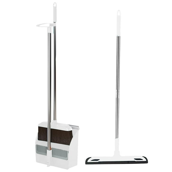 BAILANku Long Handle and Dustpan Set, Durable Stainless Steel Broom and Dustpan Set with Teeth for Cleaning Floor, 34.4inch Long Handle Type Dustpan for Sweeping Indoors or Outdoors