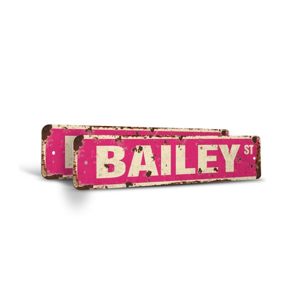 BAILEY Vintage Style Rustic Street Sign – (2 Pack) Childrens Name Room Sign Retro Decorative Wall Sign for Home, Bar, Garage, or Outdoor Use | 6" X 24" Aluminum Metal Road Sign