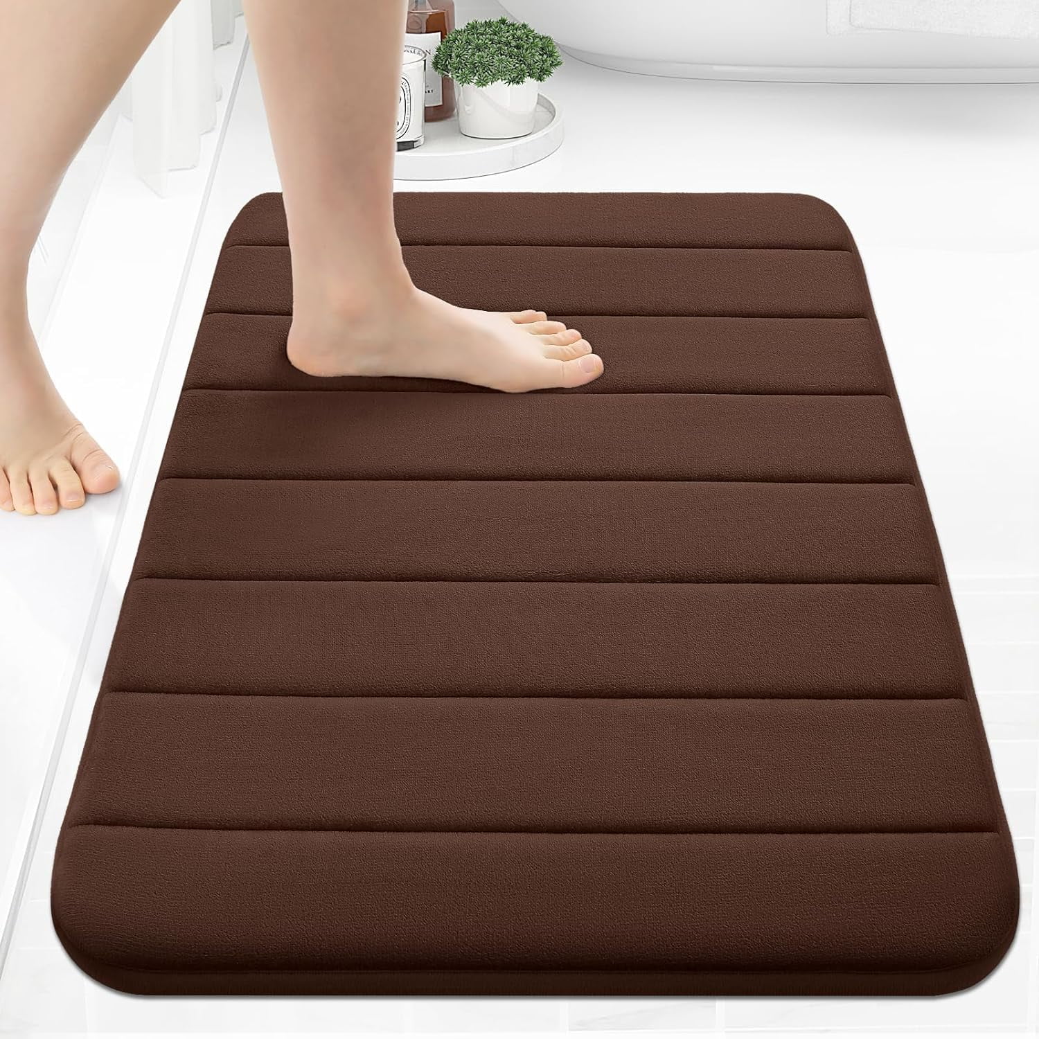 BAILU Memory Foam Bath Mat 24x16, Ultra Soft and Absorbent Bathroom Rugs, Non-Slip, Machine Wash Dry, Thick Bath Rug Carpet for Bathroom Floor, Sink and Shower, Brown