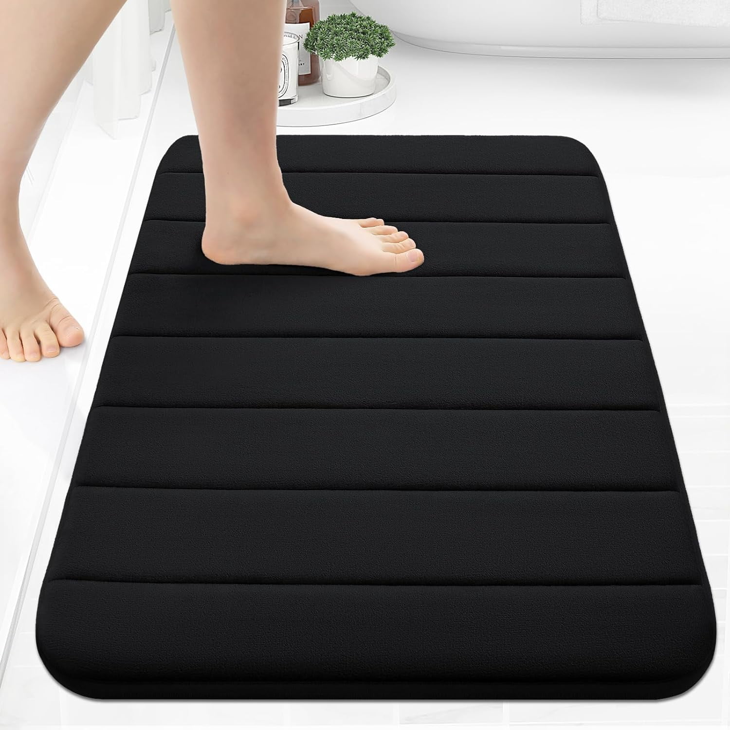 BAILU Memory Foam Bath Mat 30x20, Ultra Soft and Absorbent Bathroom Rugs, Non-Slip, Machine Wash Dry, Thick Bath Rug Carpet for Bathroom Floor, Sink and Shower, Black
