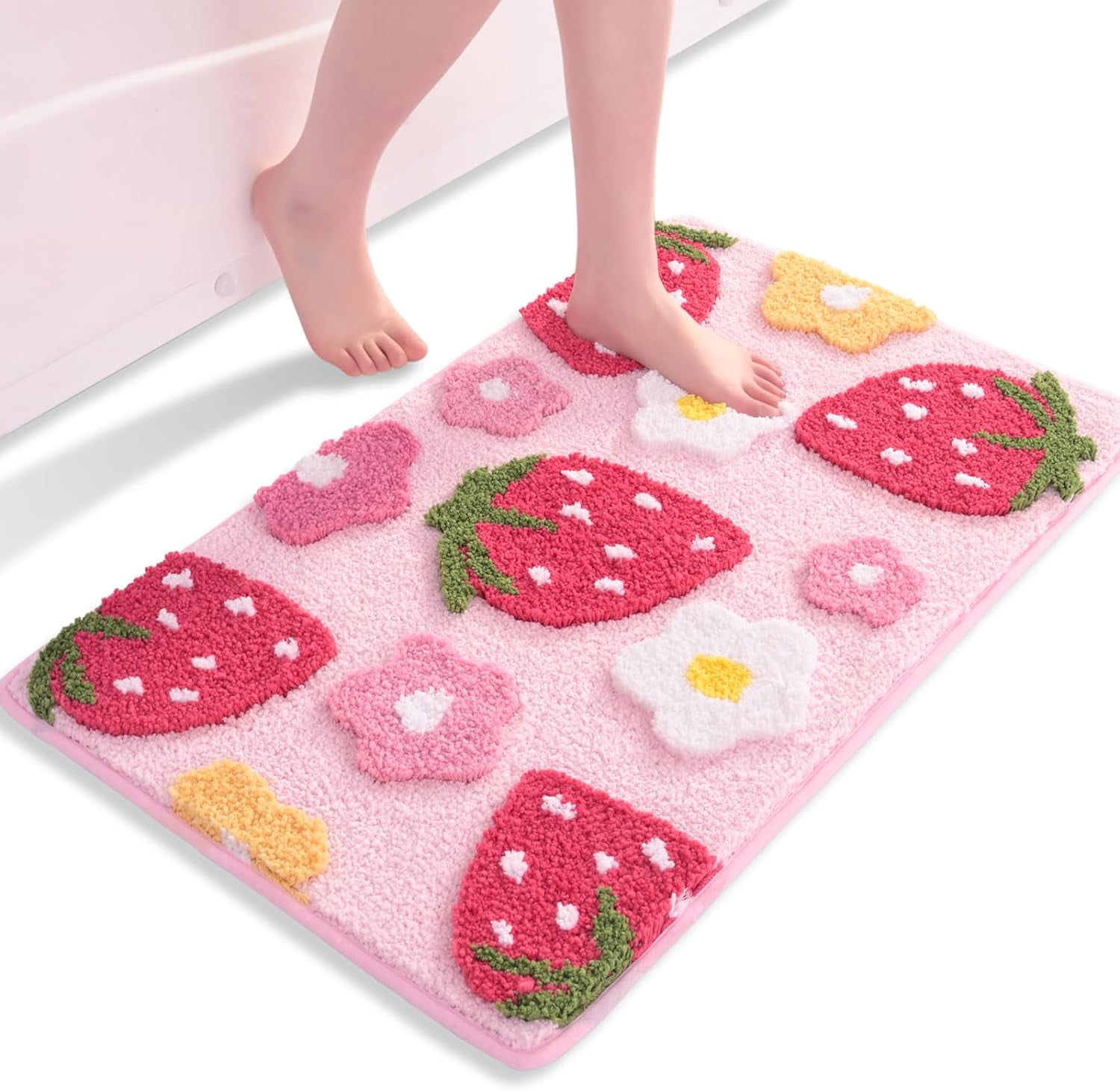 Cute Colorful Rug BAILU Pink Bathroom Rugs Cute Strawberry Flower Bath Mat Bathroom ...