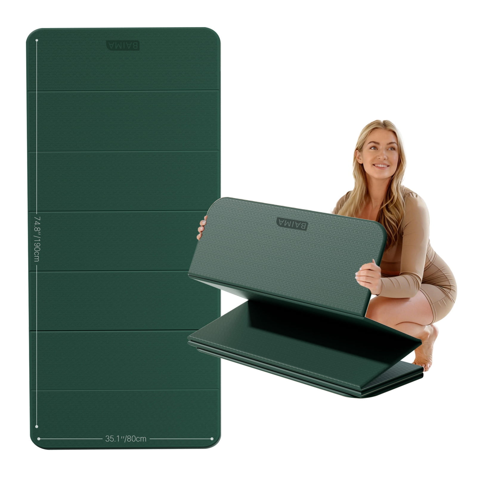 BAIMA Extra Wide Yoga Mat 31.5" x 75" length Large Non-Slip TPE Foldable,Exercise Matt for Yoga Pilates,Home Gym Flooring, Meditation (Darkgreen)