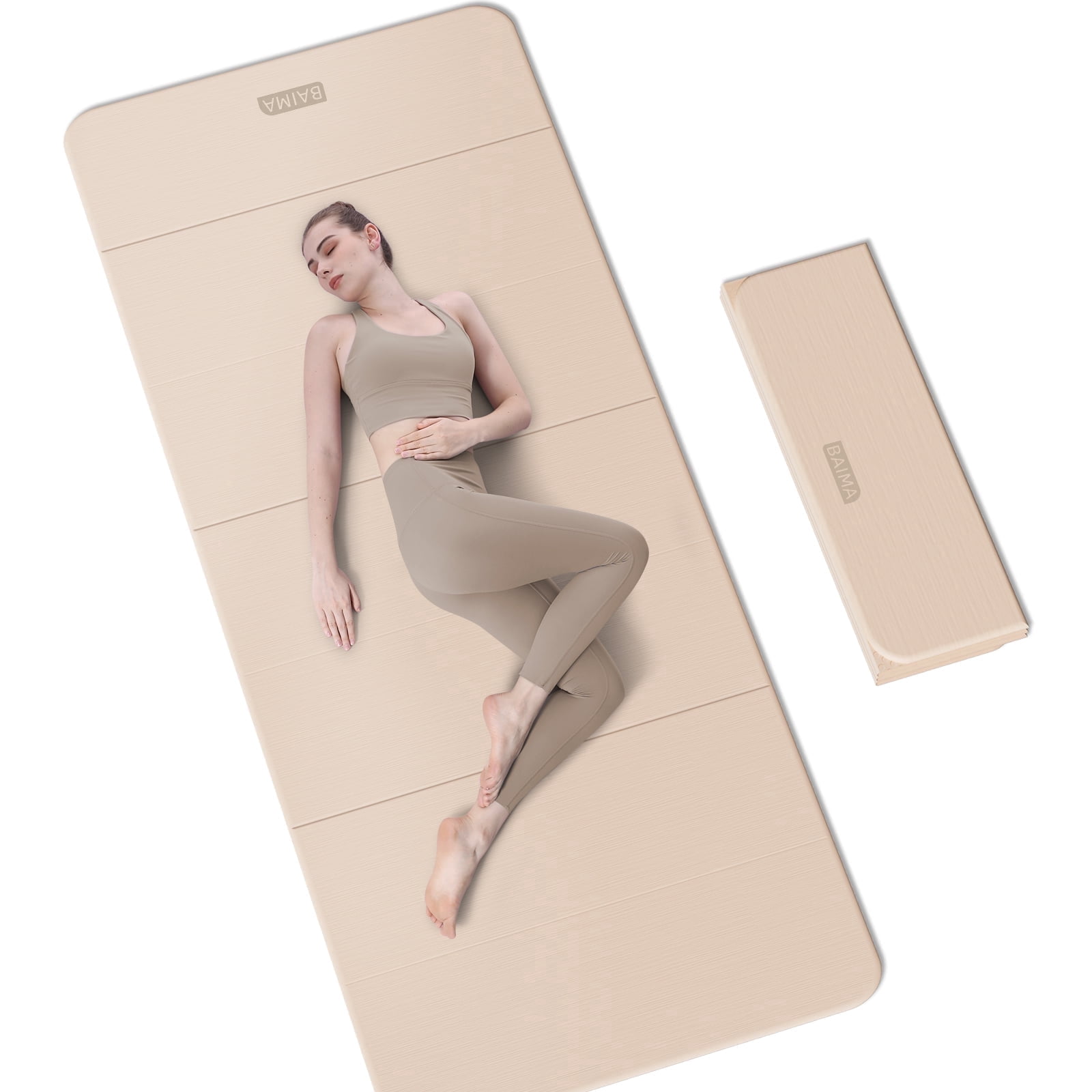 BAIMA Extra Wide Yoga Mat 31.5" x 75" length Large Non-Slip TPE Foldable,Exercise Matt for Yoga Pilates,Home Gym Flooring, Meditation (Milk Coffee)