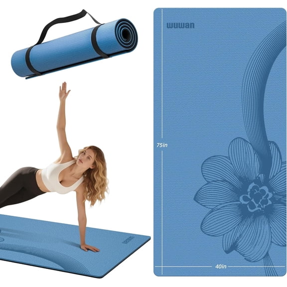 BAIMA Large Yoga Mat Extra Wide 40" Double-Person Suitable for Women and Men, Roll-up Exercise Mats for Home Workout with Carry Strap(Darkblue Black)