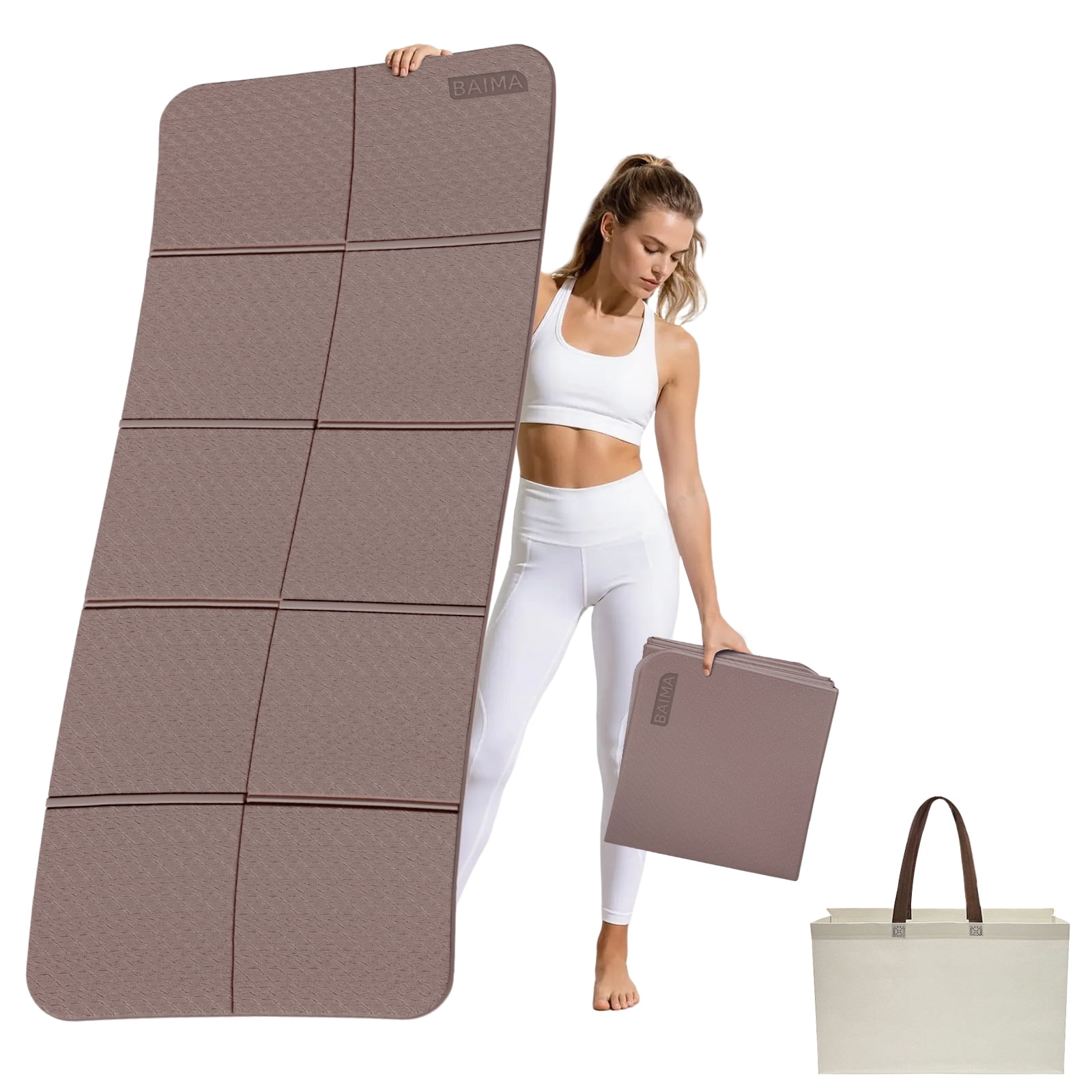 BAIMA Large Yoga Mat Thick Extra Wide and Long , Foldable Portable Travel Square Mats(Brown+Apricot)