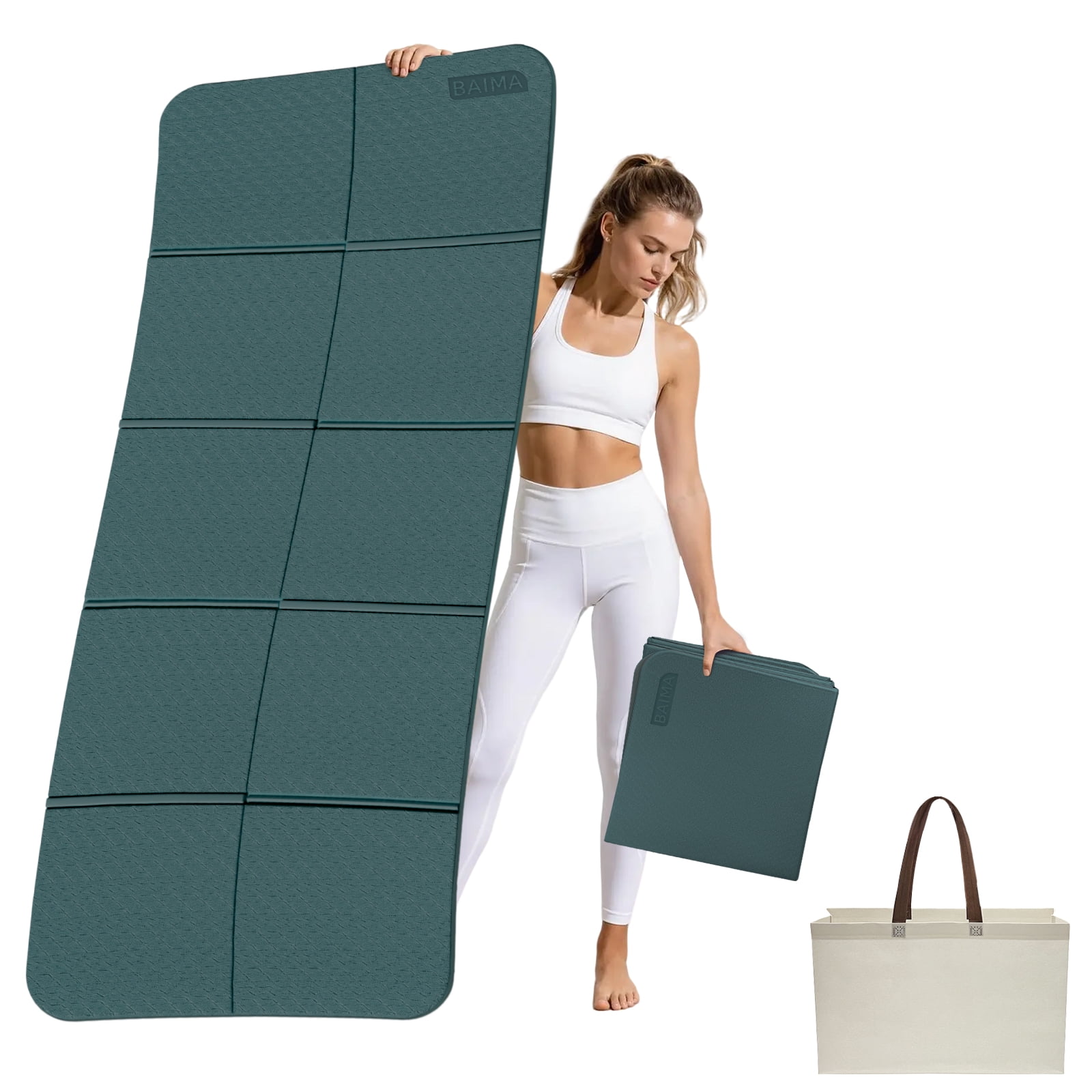 BAIMA Large Yoga Mat Thick Extra Wide and Long , Foldable Portable Travel Square Mats(Darkgreen+Gray)