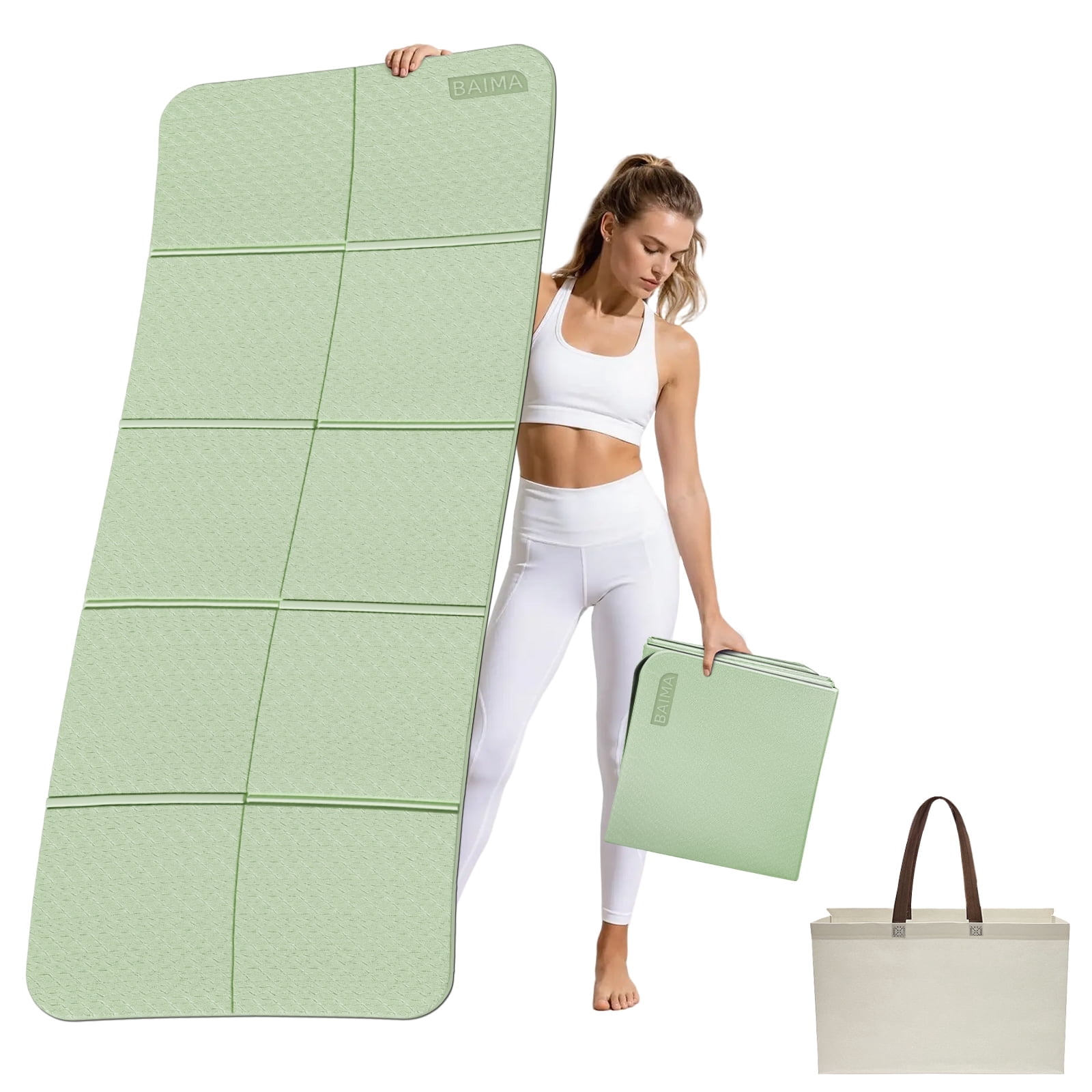 BAIMA Large Yoga Mat Thick Extra Wide and Long , Foldable Portable Travel Square Mats(Green+Black)