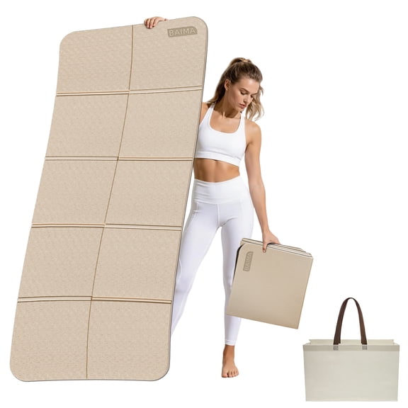 BAIMA Large Yoga Mat Thick Extra Wide and Long , Foldable Portable Travel Square Mats (Milkcoffee +Black)