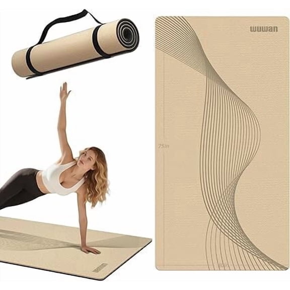BAIMA Pilates Mat Thick 8mm, Roll-up TPE Yoga Mats Wide, Exquisite Pattern Design, Exercise Mats for Home Workout, Gym, office, Floor Exercise, 72"x 24"(Milkcoffee)