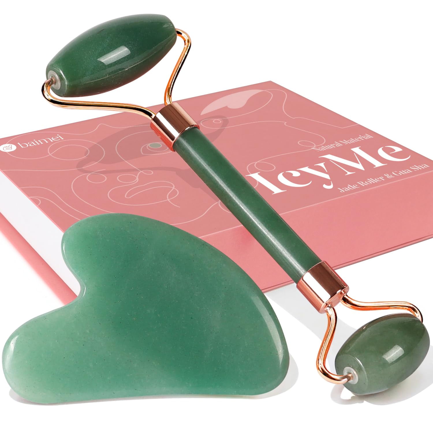 BAIMEI Jade Roller & Gua Sha Set Face Roller and Gua Sha Facial Tools ...