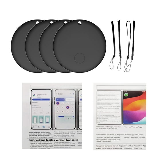 BAISEMAIN 4 Pack Dual System Bluetooth Key Finder & Wallet Tracker – Works with iOS & Android,Smart Item Locator with Sound Alert,Long Battery Life,Slim Round Design Luggage Locator,Black