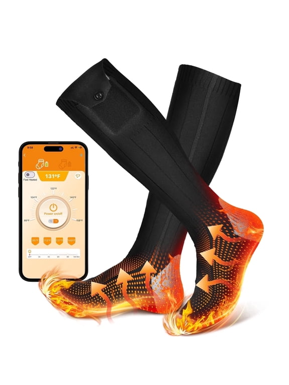 Heated Socks for Men Women with APP Control, 2 * 5000mAh Rechargeable Electric Socks, Smart Timer Heated Camping Socks Foot Warmer for Hunting Fishing Hiking Skiing, Size 511