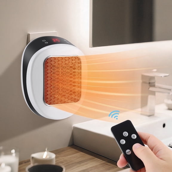 FlareMore 600W Plug in Wall Space Heater, Fast Heating PTC Ceramic Mini Electric Heater with Remote, Quiet LED Display, Adjustable Thermostat & Timer, Safe Portable Heater for Bedroom RV Indoor Use