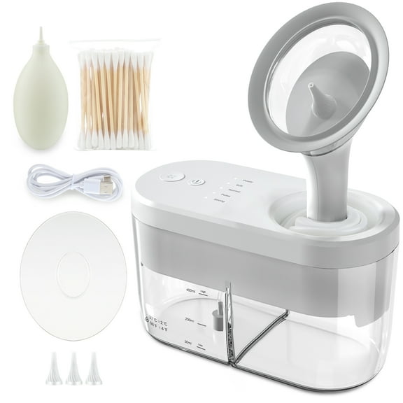 BAISEMAIN Electric Ear Wax Removal Kit,Ear Irrigation Cleaner Tool,Safe and Effective Earwax Removal Kit with 4 Cleaning Modes for Adult Kid Family White Ear Cleaning Kit with Automatic Sewage System