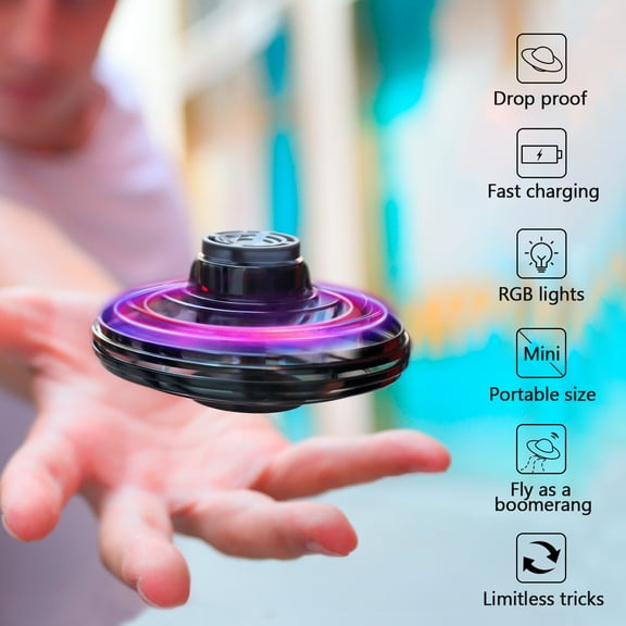 BAISEMAIN Flying Spinner, Galexy Ball, UFO Fly Hover Toy, Hand Operated Mini Drone with 360 Rotating, LED Light for Indoor Outdoor, Christmas Birthday Gifts for 6 7 8 9 + Year Old Boys Girls, 1pc