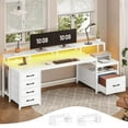 thumbnail image 1 of BAIVAKON  Home Office Desk with File Drawer & Power Outlet, 75'' Large Computer Desk with 5 Drawer, Storage Shelves, Monitor Shelf and Led Lights, 23.6" W Desktop Gaming Desk, 1 of 18