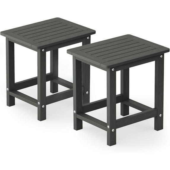 BAIVAKON Outdoor Side Table for Patio: 16" HIPS Weather - Resistant BAIVAKON Tables Set of 2 - Small Square End Tables for Backyard Pool Porch Balcony - Indoor Outdoor Double Layer Table Grey