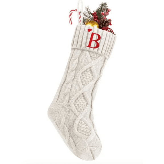 BAIYI SHOP Personalized Christmas Stockings with Initials, 18 Inches Large Embroidered Monogrammed Cable Knit Christmas Stocking for Family, Xmas Holiday Party Gifts & Decoration for Fireplace-White
