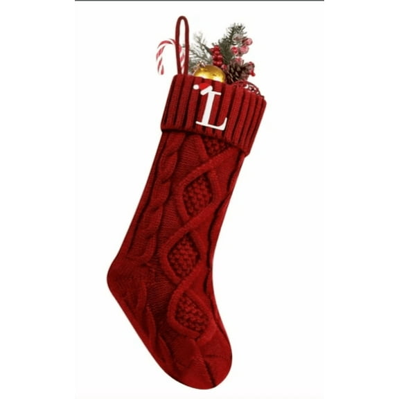 BAIYI SHOP Personalized Christmas Stockings with Initials, 18 Inches Large Embroidered Monogrammed Cable Knit Christmas Stocking for Family, Xmas Holiday Party Gifts & Decoration for Fireplace-Red