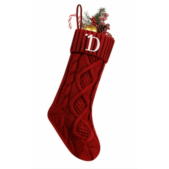 BAIYI SHOP Personalized Christmas Stockings with Initials, 18 Inches Large Embroidered Monogrammed Cable Knit Christmas Stocking for Family, Xmas Holiday Party Gifts & Decoration for Fireplace-Red