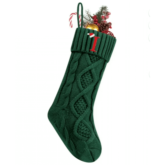 BAIYI SHOP Personalized Christmas Stockings with Initials, 18 Inches Large Embroidered Monogrammed Cable Knit Christmas Stocking for Family, Xmas Holiday Party Gifts & Decoration for Fireplace-Green