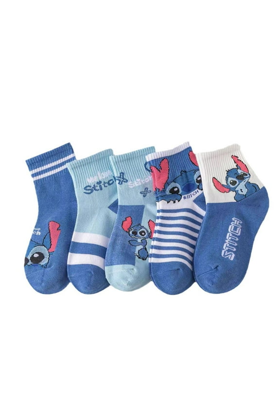 ZHZIYAG 5 Pairs Stitch Kids Athletic Crew Socks - Soft, Warm & Comfortable Cartoon Socks for Boys & Girls - Non-Slip Everyday Socks for School, Sports & Play WW728#1319
