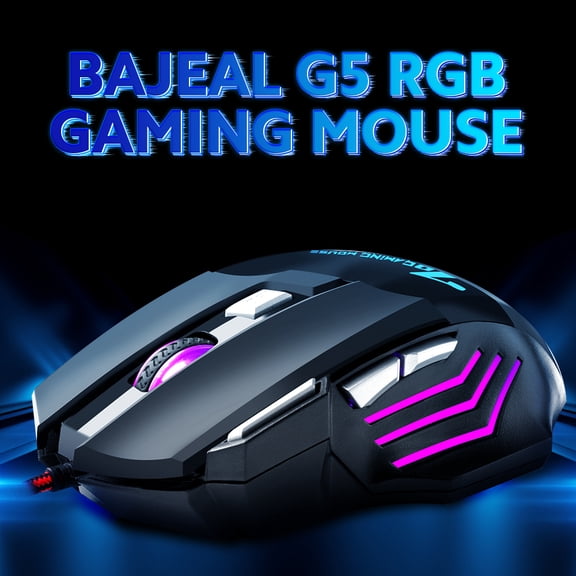 BAJEAL G5 Wired Gaming Mouse RGB 7 Keys Ergonomic 4-gear Adjustable DPI Black 5.12 inches / 13 cm 4.69 oz / 133 g 3.39 inches / 8.6 cm width 1.54 inches / 3.9 cm height optical tracking for PC