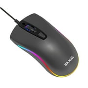 BAJEAL Wired USB Mouse - 1600DPI, 4-Button, RGB LED Light, 1.5m Cable, ABS Material, Ergonomic, Plug & Play, Compatible with PC/Laptop/MacBook, Black