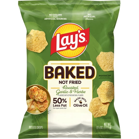 Baked Lays 50% Less Fat Roasted Garlic and Herbs Potato Chips, 6.25 oz