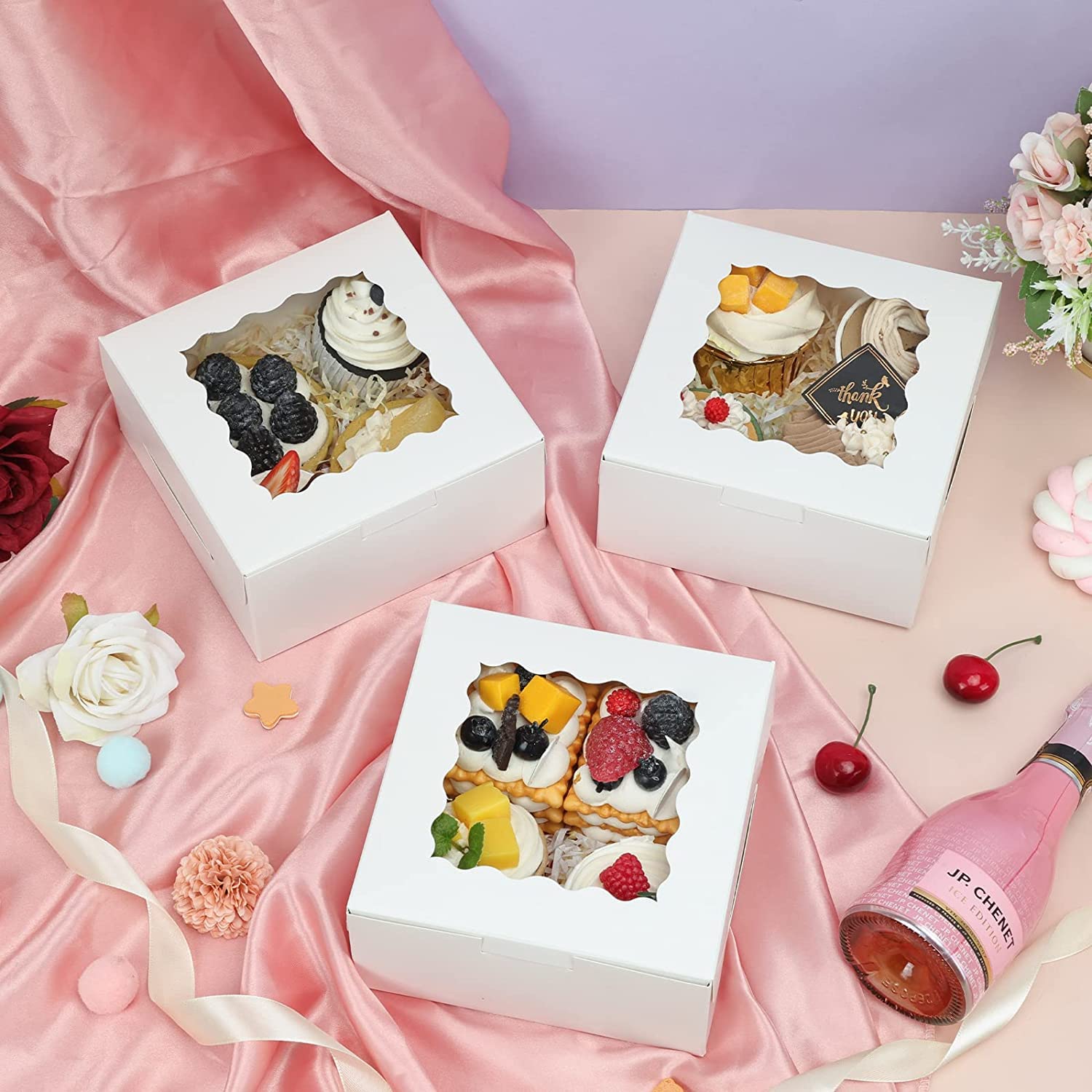 BAKEFY 25 Piece White Bakery Boxes Cookie Boxes Baking Paper Box With ...