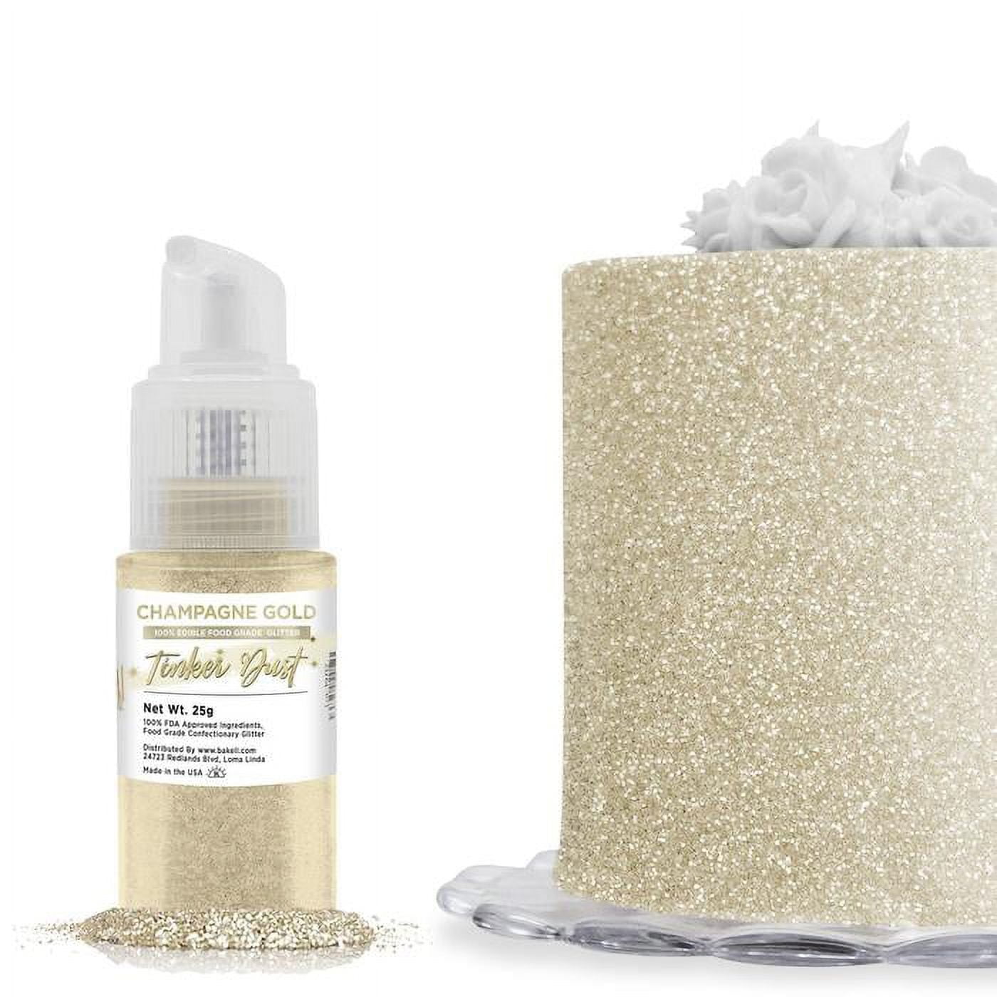 BAKELL Champagne Gold Edible Glitter Spray Pump, (25g) | TINKER DUST Edible  Glitter | KOSHER Certified | 100% Edible Glitter | Cakes, Cupcakes, Cake  Pops, Drinks, Dessert Vegan Glitter & Dusts
