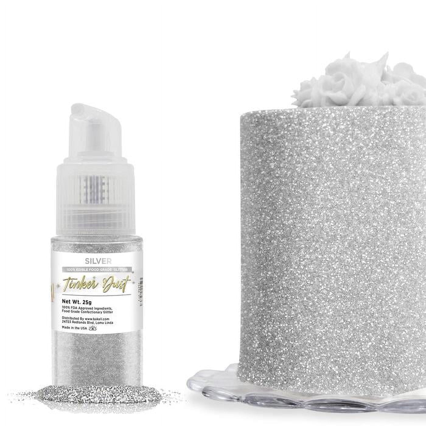 (BULK–10g) Silver Edible Glitter for Drinks, Silver Luster Dust Edible Glitter for Cakes, Silver Sprinkles for Cake Decorating, Edible Cake
