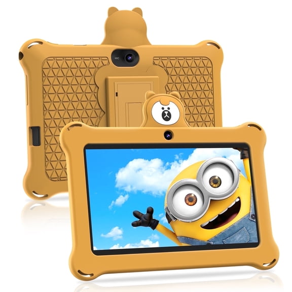 Kids Tablet 7 inch 32GB WiFi Android 13 Tablet For Kids| Bluetooth | Parental Control | Pre-Installed Learning Tablet Apps for Toddlers Children | with Shockproof Case(Yellow)
