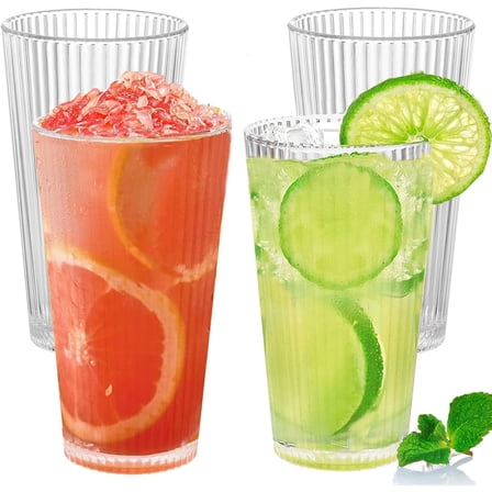 BAKER DEPOT 16oz Plastic Water Tumblers Transparent Unbreakable Drinking Glasses Clear Acrylic Reusable Juice Wine Cups for Home Picnic Party Dishwasher Safe Stackable set of 4