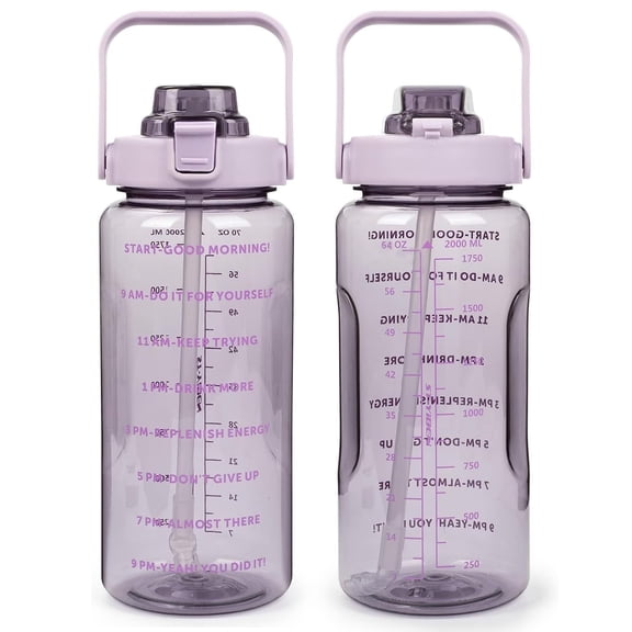BAKER DEPOT 64OZ Motivational Water Bottle with Straw & Time Marker Leakproof Large Sports Water Bottle Purple