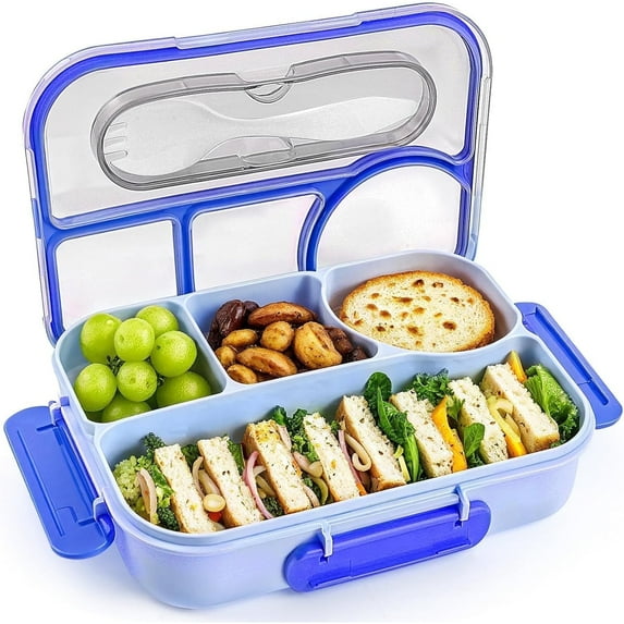 BAKER DEPOT Bento Box Adult Lunch Box 4-Compartment Lunch Containers Microwave & Dishwasher & Freezer Safe (Blue)