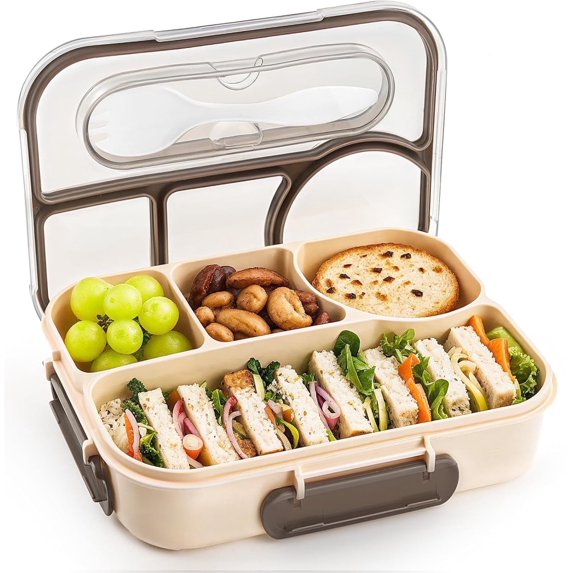 BAKER DEPOT Bento Box Adult Lunch Box 4-Compartment Lunch Containers Microwave & Dishwasher & Freezer Safe (Gray)